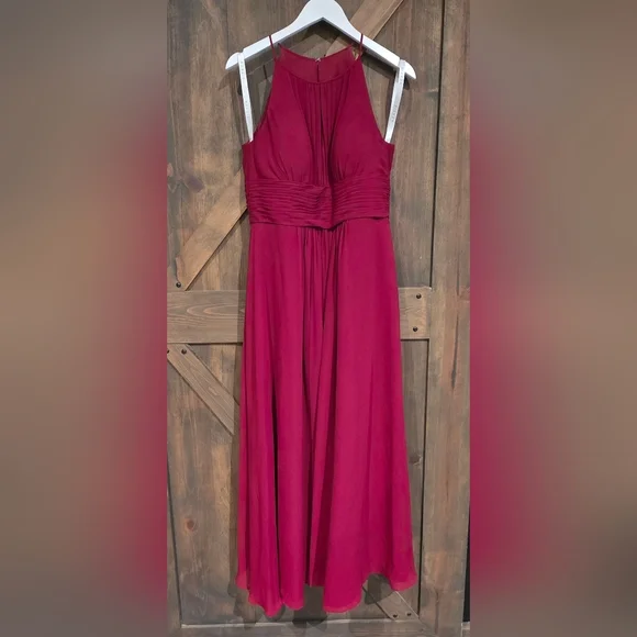 Azazie Bonnie Burgundy A-Line Keyhole Ruched Chiffon Bridesmaid Dress Size 0 - Picture 5 of 6